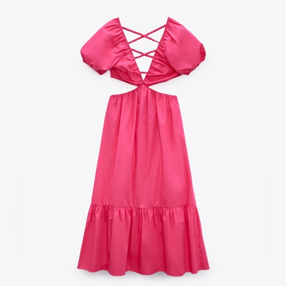 {Zara} Cut Out Poplin Dress Fuchsia Long Bloggers Favorite NWT • L - Picture 9 of 9